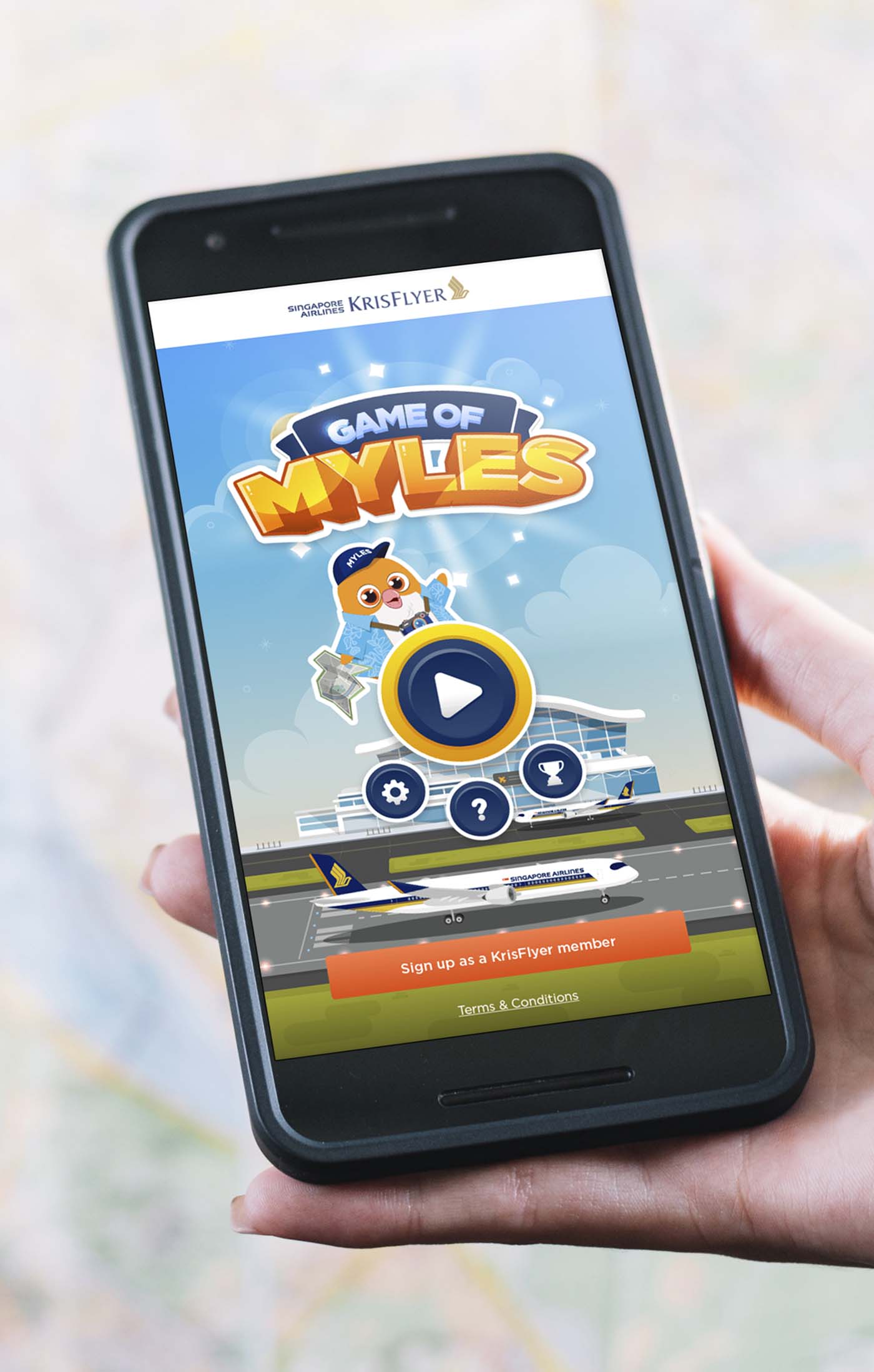 Woman playing game of myles microsite game on smartphone