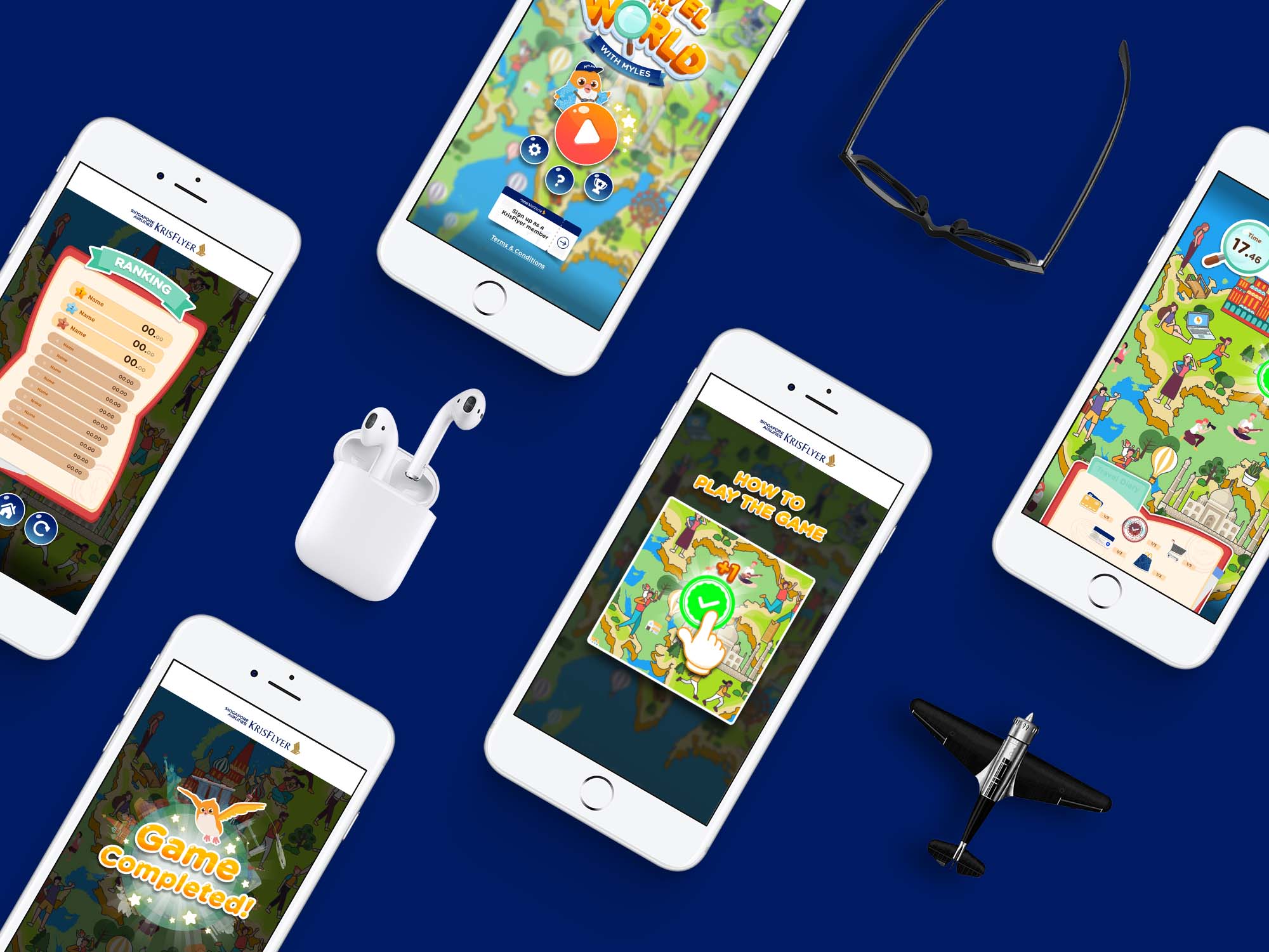 Mock up for krisflyer travel the world with myles microsite game