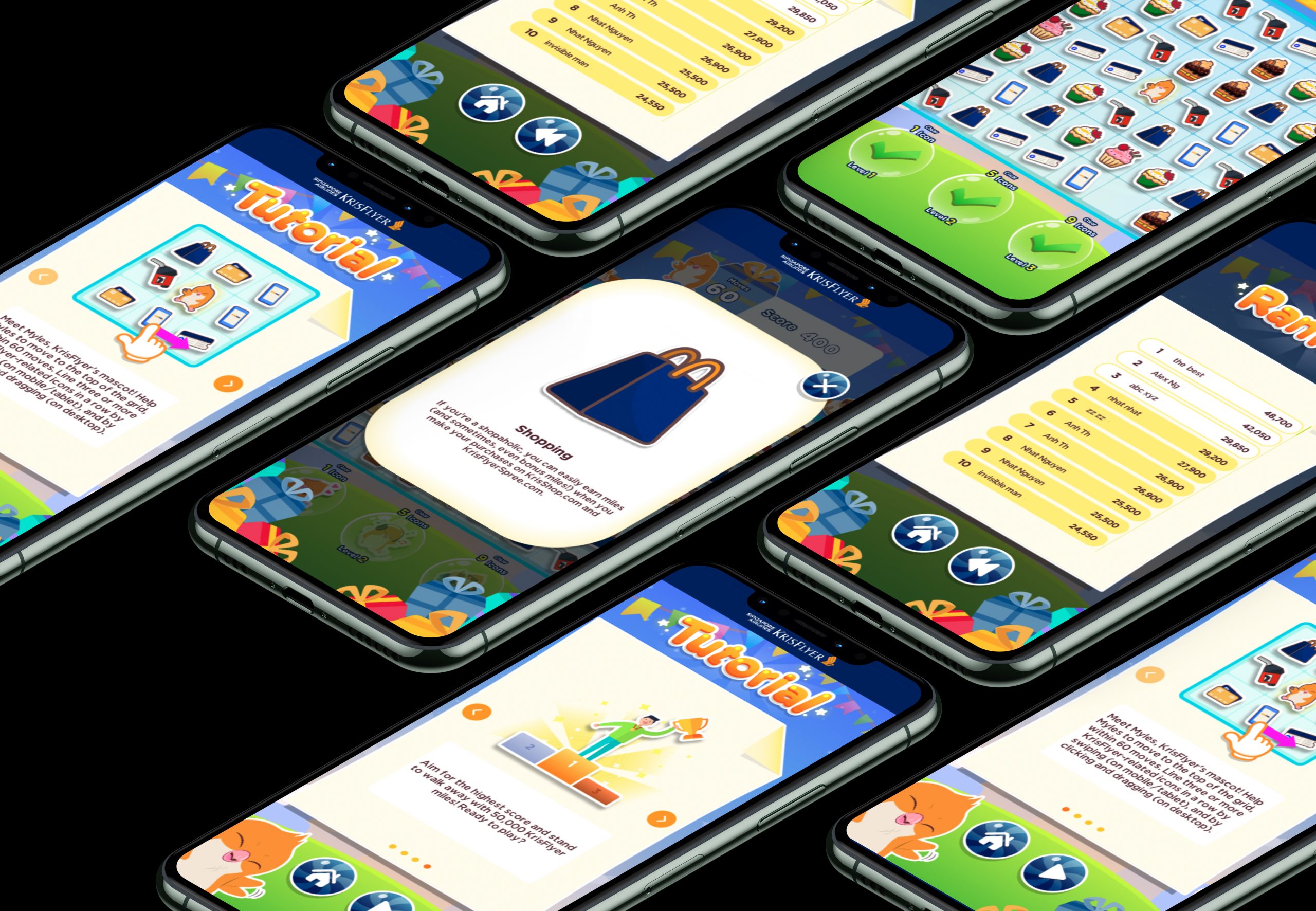 Phone mockups of celebrate with myles microsite game